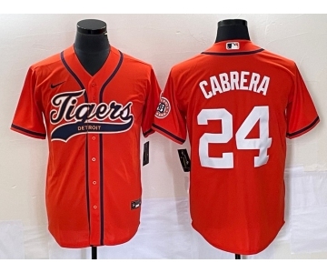 Men's Detroit Tigers #24 Miguel Cabrera Orange Cool Base Stitched Baseball Jersey