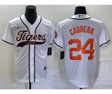 Men's Detroit Tigers #24 Miguel Cabrera White Cool Base Stitched Baseball Jersey