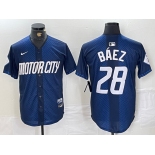 Men's Detroit Tigers #28 Javier Baez 2024 Navy City Connect Cool Base Limited Stitched Jersey