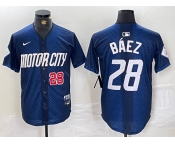 Men's Detroit Tigers #28 Javier Baez Number 2024 Navy City Connect Cool Base Limited Stitched Jersey