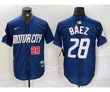 Men's Detroit Tigers #28 Javier Baez Number 2024 Navy City Connect Cool Base Limited Stitched Jersey