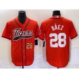 Men's Detroit Tigers #28 Javier Baez Number Orange Cool Base Stitched Baseball Jersey