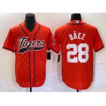 Men's Detroit Tigers #28 Javier Báez Orange Cool Base Stitched Baseball Jersey