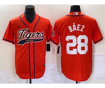 Men's Detroit Tigers #28 Javier Báez Orange Cool Base Stitched Baseball Jersey