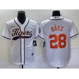 Men's Detroit Tigers #28 Javier Báez White Cool Base Stitched Baseball Jersey