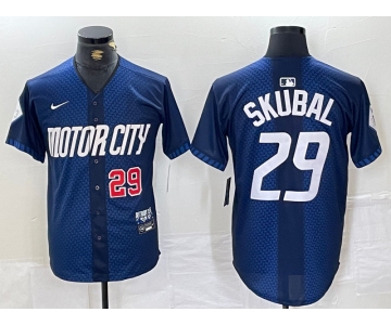 Men's Detroit Tigers #29 Tarik Skubal Number 2024 Navy City Connect Cool Base Limited Stitched Jersey