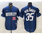 Men's Detroit Tigers #35 Justin Verlander Number Navy 2024 City Connect Cool Base Limited Stitched Jersey