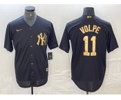 Men's New York Yankees #11 Anthony Volpe Black Gold Cool Base Stitched Jersey