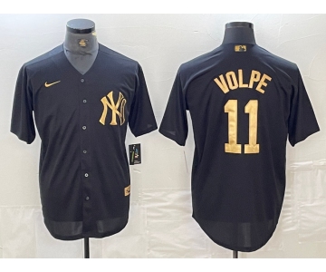 Men's New York Yankees #11 Anthony Volpe Black Gold Cool Base Stitched Jersey