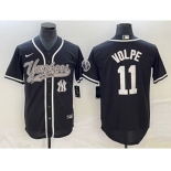 Men's New York Yankees #11 Anthony Volpe Black With Patch Cool Base Stitched Baseball Jersey