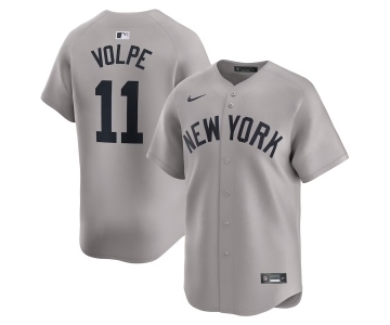 Men's New York Yankees #11 Anthony Volpe Gray 2024 Away Limited Cool Base Stitched Baseball Jersey