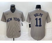 Men's New York Yankees #11 Anthony Volpe Name 2021 Grey Field of Dreams Cool Base Stitched Baseball Jersey