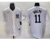 Men's New York Yankees #11 Anthony Volpe Name White With Patch 2024 Cool Base Stitched Jersey