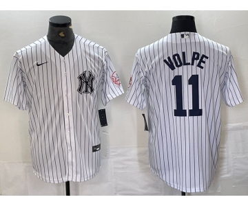 Men's New York Yankees #11 Anthony Volpe Name White With Patch 2024 Cool Base Stitched Jersey