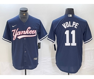 Men's New York Yankees #11 Anthony Volpe Navy Cool Base Stitched Baseball Jersey