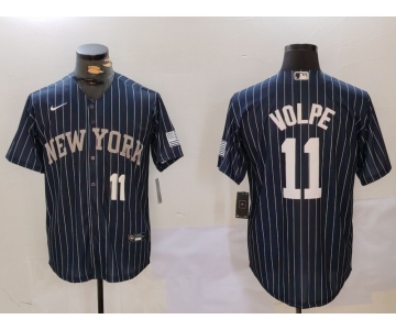 Men's New York Yankees #11 Anthony Volpe Navy Pinstripe Fashion Cool Base Jerseys