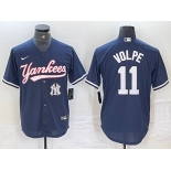 Men's New York Yankees #11 Anthony Volpe Navy With Patch Cool Base Stitched Baseball Jersey