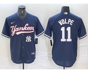 Men's New York Yankees #11 Anthony Volpe Navy With Patch Cool Base Stitched Baseball Jersey