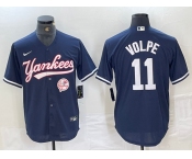 Men's New York Yankees #11 Anthony Volpe Navy With Patch Cool Base Stitched Baseball Jerseys