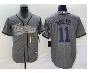 Men's New York Yankees #11 Anthony Volpe Number Grey Gridiron Cool Base Stitched Baseball Jersey