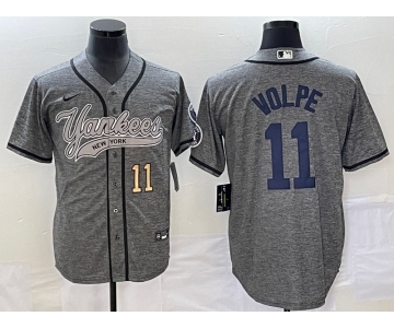 Men's New York Yankees #11 Anthony Volpe Number Grey Gridiron Cool Base Stitched Baseball Jersey