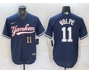 Men's New York Yankees #11 Anthony Volpe Number Navy Cool Base Stitched Baseball Jersey