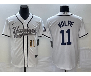 Men's New York Yankees #11 Anthony Volpe Number White Cool Base Stitched Baseball Jersey