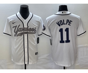 Men's New York Yankees #11 Anthony Volpe White Cool Base Stitched Baseball Jersey