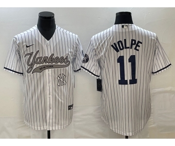 Men's New York Yankees #11 Anthony Volpe White With Patch Cool Base Stitched Baseball Jersey