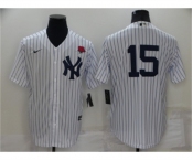 Men's New York Yankees #15 Thurman Munson White No Name Stitched Rose Nike Cool Base Throwback Jersey