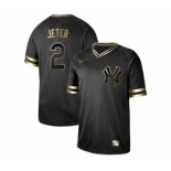 Men's New York Yankees #2 Derek Jeter Authentic Black Gold Fashion Baseball Jersey