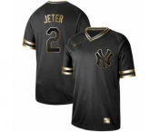 Men's New York Yankees #2 Derek Jeter Authentic Black Gold Fashion Baseball Jersey