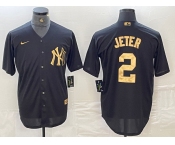 Men's New York Yankees #2 Derek Jeter Black Gold Cool Base Stitched Jersey