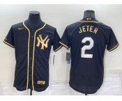 Men's New York Yankees #2 Derek Jeter Black Gold Flex Base Stitched Baseball Jersey