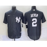 Men's New York Yankees #2 Derek Jeter Black Pinstripe Cool Base Stitched Baseball Jersey