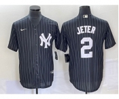 Men's New York Yankees #2 Derek Jeter Black Pinstripe Cool Base Stitched Baseball Jersey