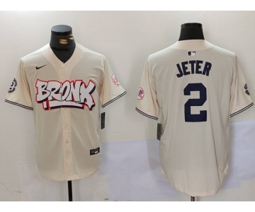 Men's New York Yankees #2 Derek Jeter Cream Limited Stitched Baseball Jersey