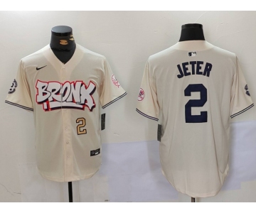 Men's New York Yankees #2 Derek Jeter Cream Limited Stitched Baseball Jerseys