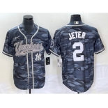 Men's New York Yankees #2 Derek Jeter Grey Camo Cool Base With Patch Stitched Baseball Jersey1