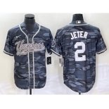 Men's New York Yankees #2 Derek Jeter Grey Camo Cool Base With Patch Stitched Baseball Jersey