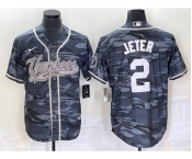 Men's New York Yankees #2 Derek Jeter Grey Camo Cool Base With Patch Stitched Baseball Jersey