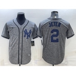 Men's New York Yankees #2 Derek Jeter Grey Gridiron Cool Base Stitched Jersey