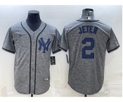 Men's New York Yankees #2 Derek Jeter Grey Gridiron Cool Base Stitched Jersey