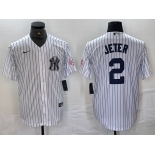 Men's New York Yankees #2 Derek Jeter Name White With Patch 2024 Cool Base Stitched Jersey