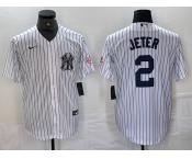 Men's New York Yankees #2 Derek Jeter Name White With Patch 2024 Cool Base Stitched Jersey