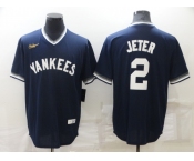 Men's New York Yankees #2 Derek Jeter Navy Blue Cooperstown Collection Stitched MLB Throwback Nike Jersey