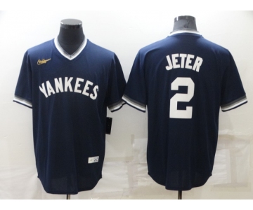 Men's New York Yankees #2 Derek Jeter Navy Blue Cooperstown Collection Stitched MLB Throwback Nike Jersey