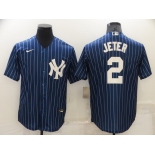 Men's New York Yankees #2 Derek Jeter Navy Blue Pinstripe Stitched MLB Cool Base Nike Jersey