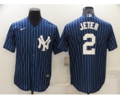 Men's New York Yankees #2 Derek Jeter Navy Blue Pinstripe Stitched MLB Cool Base Nike Jersey