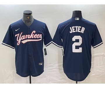 Men's New York Yankees #2 Derek Jeter Navy Cool Base Stitched Baseball Jersey